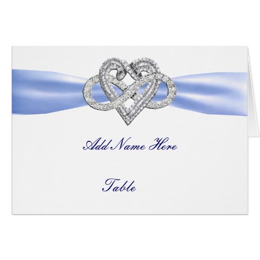 Blue Infinity Heart Wedding Table Platzkarte (Vorderseite (Horizontal))