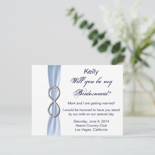 Blue Infinity Wedding Bridesmaid Card Einladung (Stehend Vorderseite)