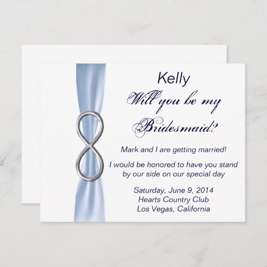 Blue Infinity Wedding Bridesmaid Card Einladung (Vorne/Hinten)
