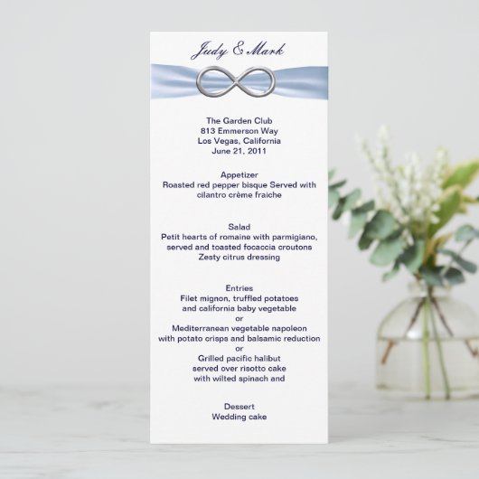 Blue Infinity Wedding Menu Card Menükarte (Stehend Vorderseite)