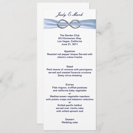 Blue Infinity Wedding Menu Card Menükarte (Vorne/Hinten)