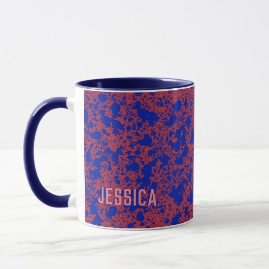 Blue Ink auf Red Simple Modern Tasse (Links)