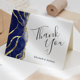 Blue Ink Gold Wedding Thank You Card Karte