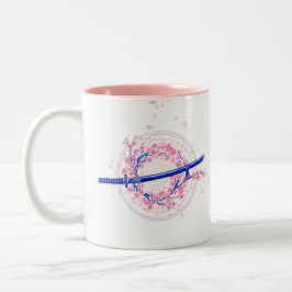 Blue Ink Katana & Cherry Blossom / Sakura Mug Zweifarbige Tasse