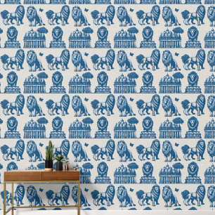Blue Ink Lions Tapete