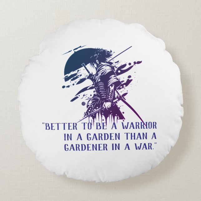 Blue Ink Samurai Warrior Custom Quote Round Pillow Rundes Kissen (Vorderseite)