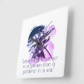 Blue Ink Samurai Warrior & Custom Quote Wall Clock Quadratische Wanduhr (Winkel)