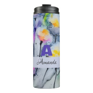 Blue Ink Spash Abstrakte Blume Personalisiert Art Thermosbecher