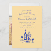 Blue Ink Whimsical Hand Drawing Probe Dinner Einladung (Vorne/Hinten)