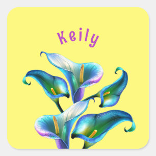 Blue Iridescent Holographic Calla Lilies Quadratischer Aufkleber