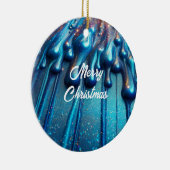 Blue Iridescent Liquide Tropfens Weihnachten Keramik Ornament (Rechts)