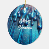 Blue Iridescent Liquide Tropfens Weihnachten Keramik Ornament (Links)