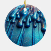 Blue Iridescent Liquide Tropfens Weihnachten Keramik Ornament (Hinten)