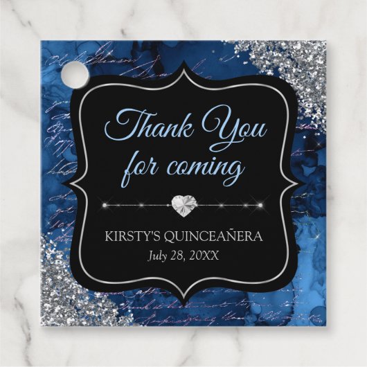 Blue Iridescent Mermaid Letters Quinceanera Geschenkanhänger (Vorderseite)