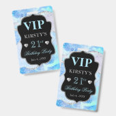 Blue Iridescent Silver Glitzer Agate Birthday VIP Ausweis (Vorder- & Rückseite)