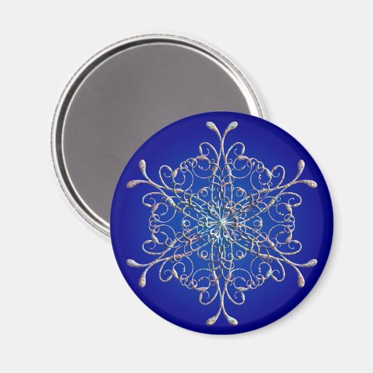 Blue Iridescent Snowflake Magnet (Vorderseite/Rückseite)
