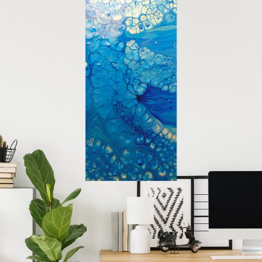 Blue Iridesing Modern Abstrakt Fluid Art Poster (Heimbüro)