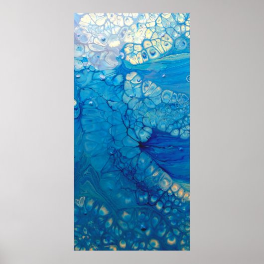 Blue Iridesing Modern Abstrakt Fluid Art Poster (Vorne)