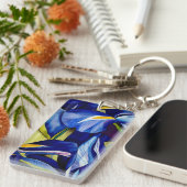 Blue Iris Aquarellmalerei Schlüsselanhänger (Vorderseite rechts)