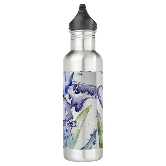 Blue Iris Art Florentiner Wasserfarben Blume Fraue Edelstahlflasche (Rechts)