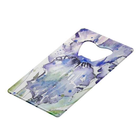 Blue Iris Blume Art Collection Geldbeutel Flaschenöffner (Vorderseite Schrägansicht)