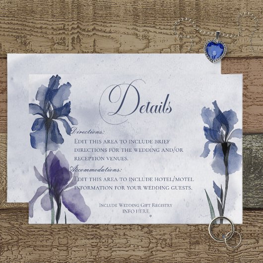 Blue Iris Blume Blue Modern Details Hochzeit Begleitkarte