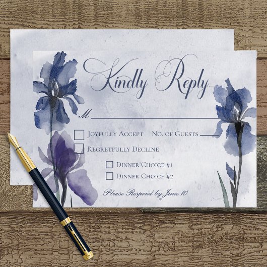 Blue Iris Blume Blue Modern Response Card RSVP Karte