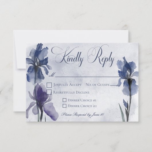 Blue Iris Blume Blue Modern Response Card RSVP Karte (Vorderseite)