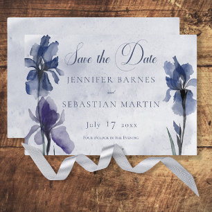 Blue Iris Blume Blue Modern Save the Date Card