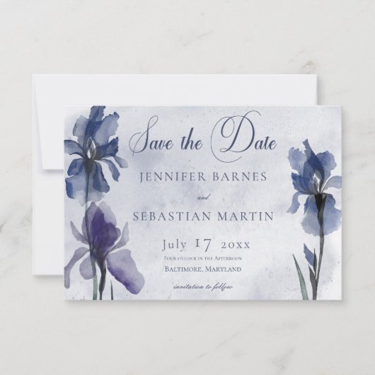 Blue Iris Blume Blue Modern Wedding Save The Date (Vorderseite)