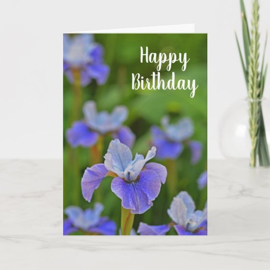 Blue Iris Blume Floral Happy Birthday Karte (Vorderseite)
