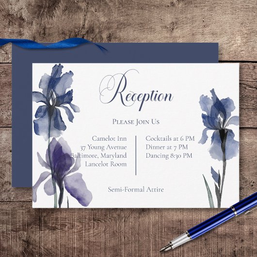 Blue Iris Blume Hochzeitsempfang Begleitkarte