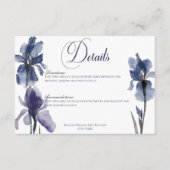 Blue Iris Blume Moderne Hochzeitdetails Begleitkarte (Vorderseite)