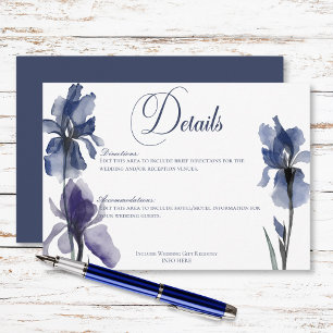 Blue Iris Blume Moderne Hochzeitdetails Begleitkarte