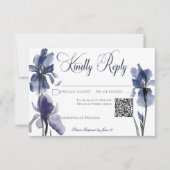 Blue Iris Blume Moderner QR-Code für Hochzeiten RSVP Karte (Vorderseite)