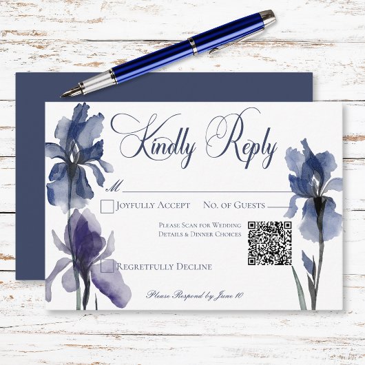 Blue Iris Blume Moderner QR-Code für Hochzeiten RSVP Karte