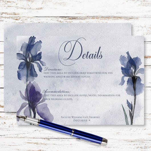 Blue Iris Blume Modernes Blue Wedding Details Begleitkarte