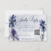 Blue Iris Blume Modernes Blue Wedding QR Code RSVP Karte (Vorderseite)