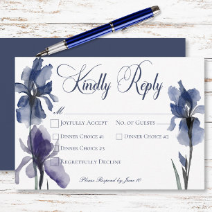 Blue Iris Blume Modernes Hochzeitsessen RSVP Karte