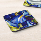 Blue Iris Blume Original Aquarellmalerei Getränkeuntersetzer (Linke Seite)