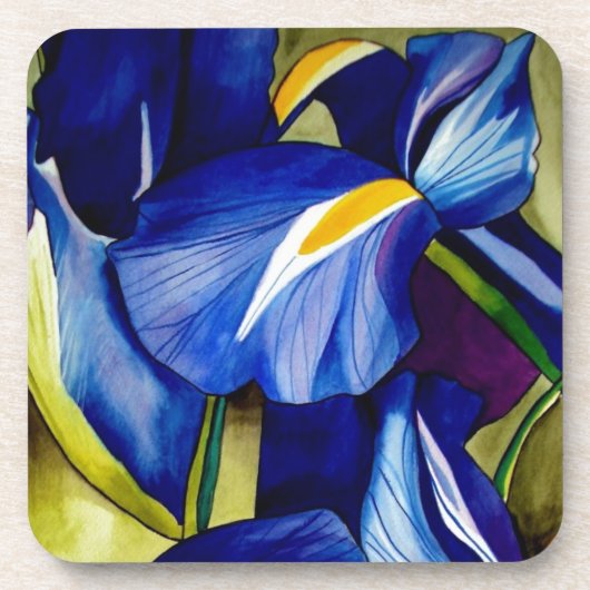 Blue Iris Blume Original Aquarellmalerei Getränkeuntersetzer (Vorderseite)