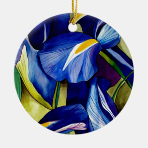 Blue Iris Blume Original Aquarellmalerei Keramikornament