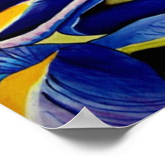 Blue Iris Blume Original Aquarellmalerei Poster (Ecke)