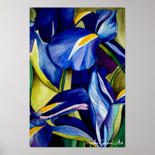 Blue Iris Blume Original Aquarellmalerei Poster