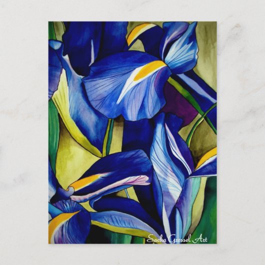 Blue Iris Blume Original Aquarellmalerei Postkarte (Vorderseite)