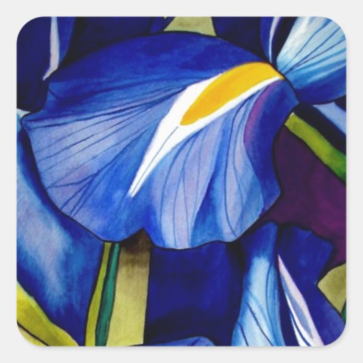 Blue Iris Blume Original Aquarellmalerei Quadratischer Aufkleber (Vorderseite)