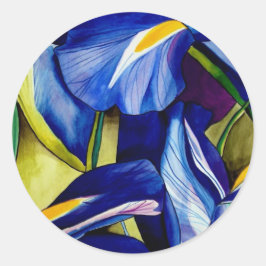Blue Iris Blume Original Aquarellmalerei Runder Aufkleber