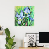 Blue Iris Blume Originale Kunst Zeichnend Blumenst Poster (Heimbüro)