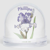 Blue Iris Blume Personalisierte botanische Kunst Schneekugeln (Rückseite)