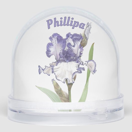 Blue Iris Blume Personalisierte botanische Kunst Schneekugeln (Rückseite)